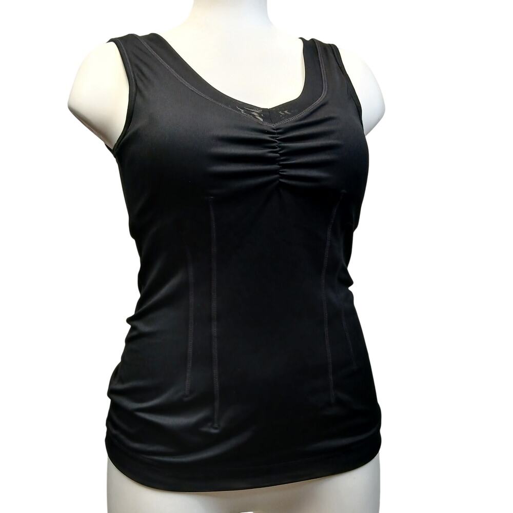 Zella Black Ruched V-Neck Mesh Back Athletic Tank Top Womens Size Small